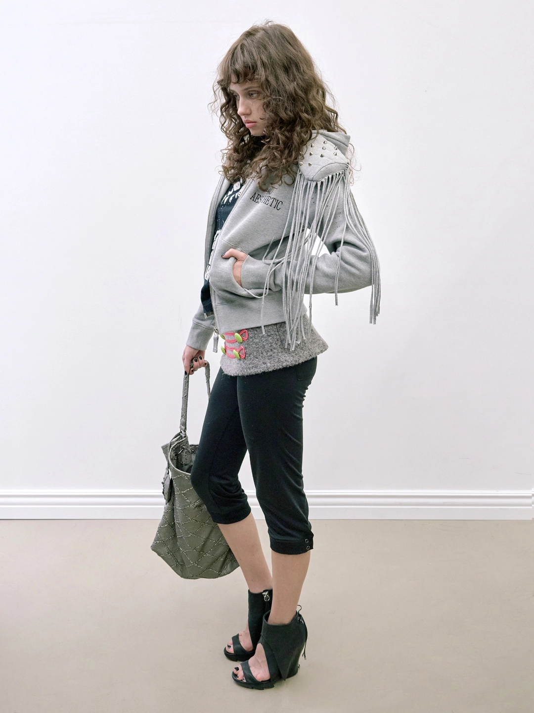 스컬프터 Padded Shoulder Zip-Up Hoodie Melange Gray 상품 이미지 2
