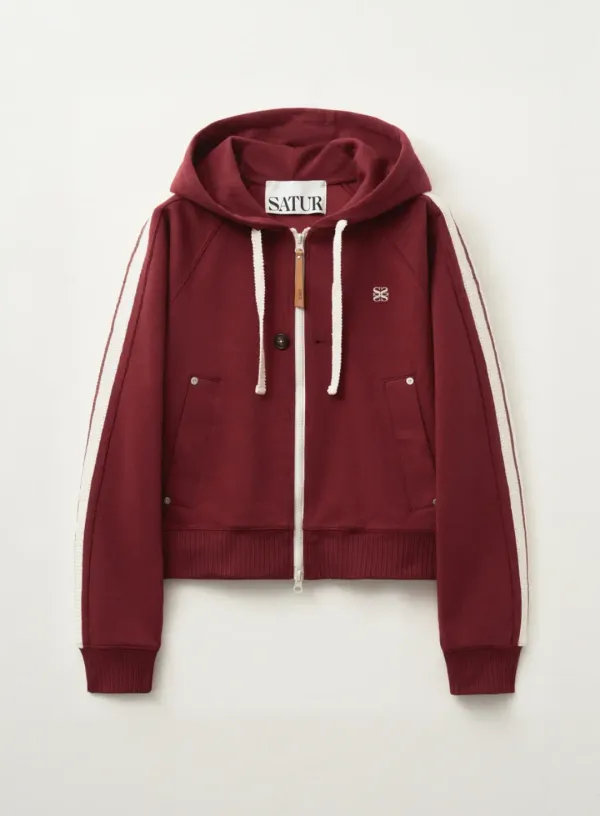 (W) Lawton Loose Fit Hood Zip-up - Burgundy