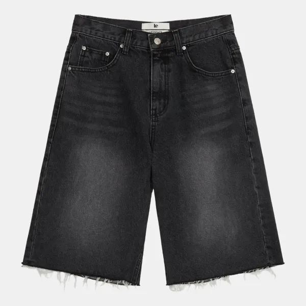 [스프링세일] cut-off black denim half pants (black)