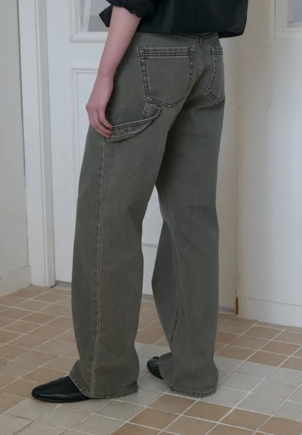 Carpenter washed denim pants (khaki gray)