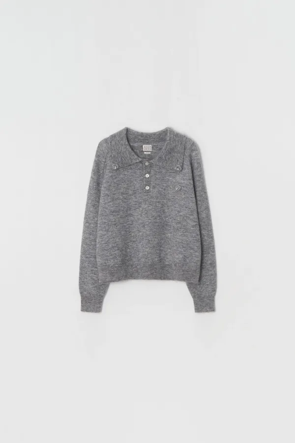 Floral Beaded Mohair Collar Knit (gray)