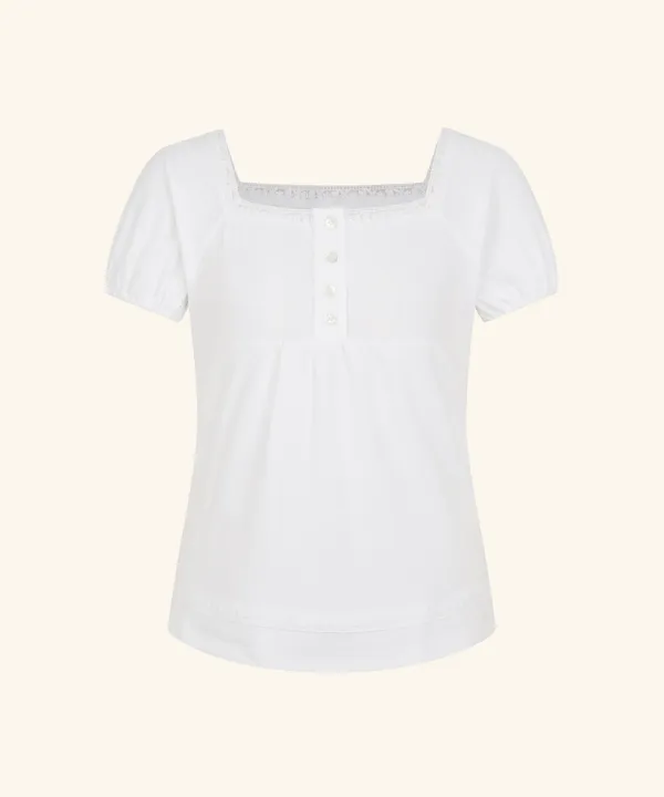 Sorbet Square Neck Lace Short Sleeve T-Shirt (Ivory)