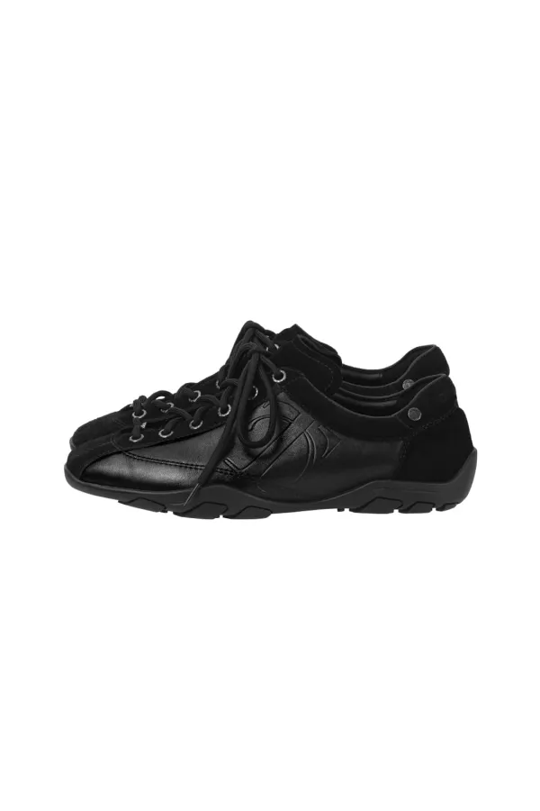 Flat Cowhide Leather Sneakers [ Black ]