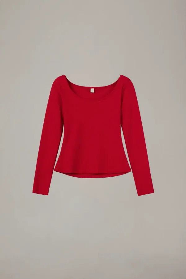 SCOOP NECK T-SHIRT_RED