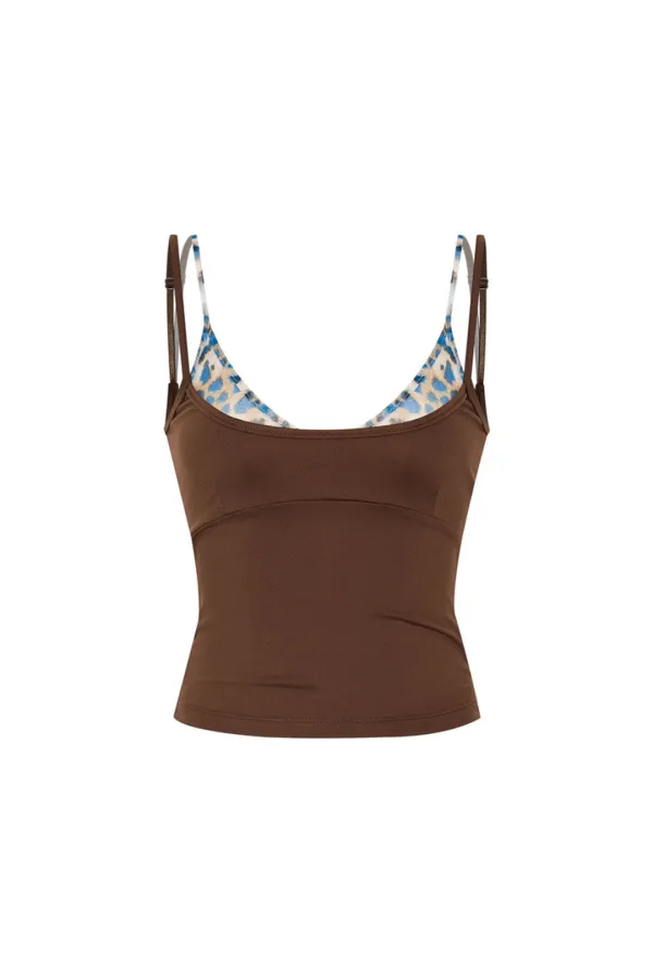 BRA-LAYERED SLEEVELESS TOP (LEOPARD) (BROWN)