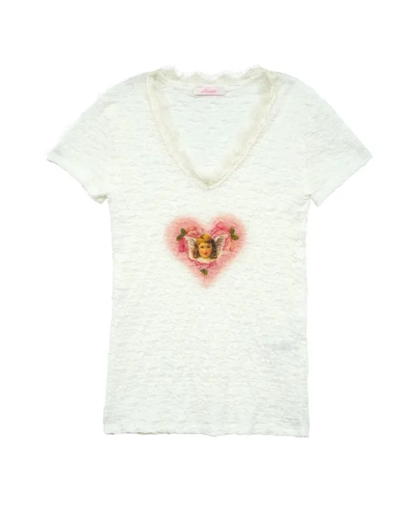 Rose Heart Angel T-shirt (Pure White)