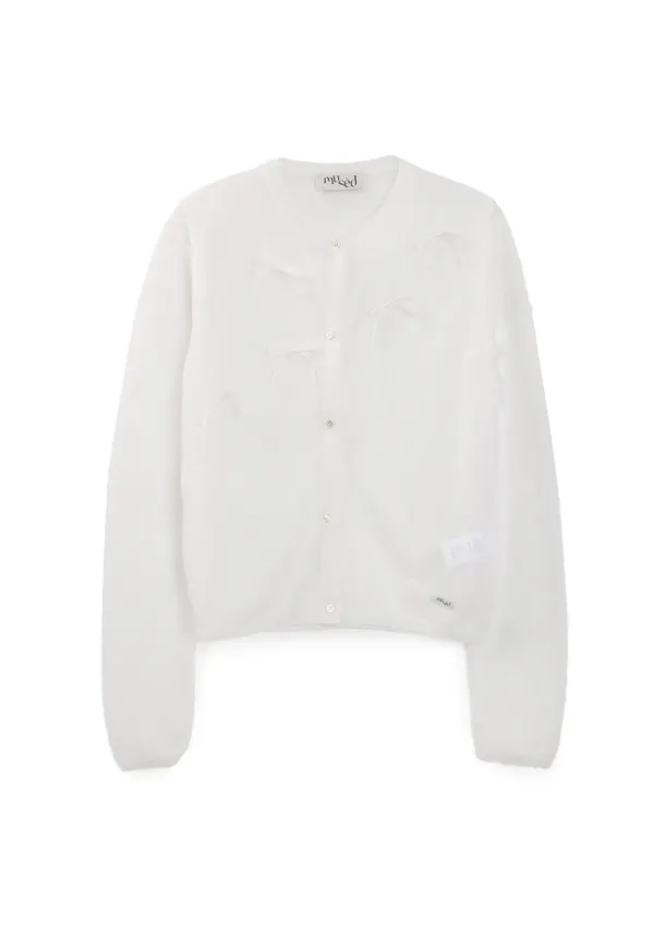 Mused Sheer Ribbon Knit Cardigan - White