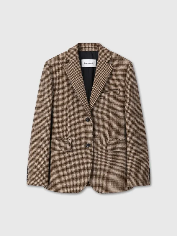 (W) WOOL HOUNDSTOOTH SINGLE BREASTED JACKET_ BROWN CHECK