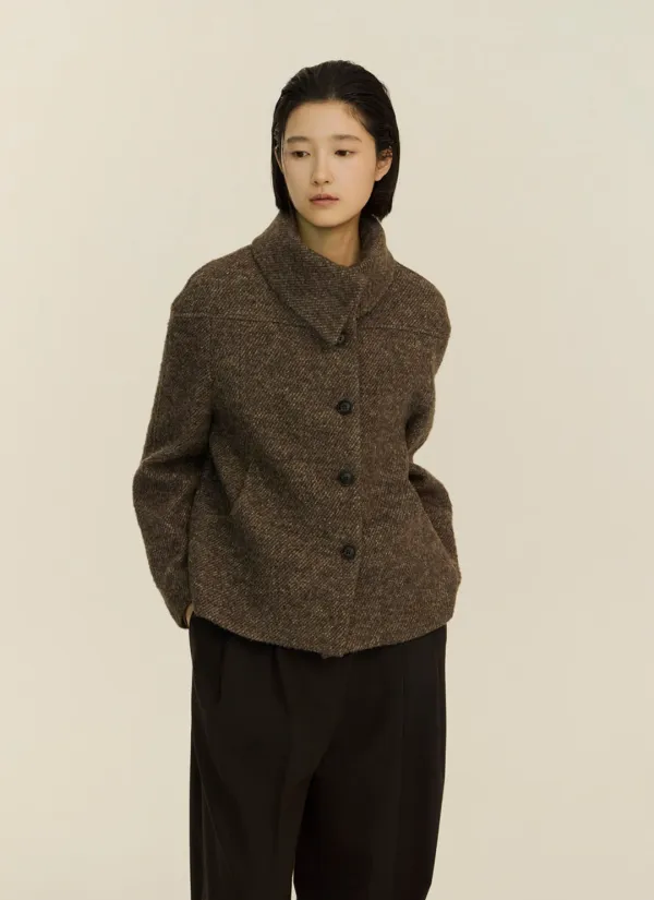 classic curve collar short coat_brown