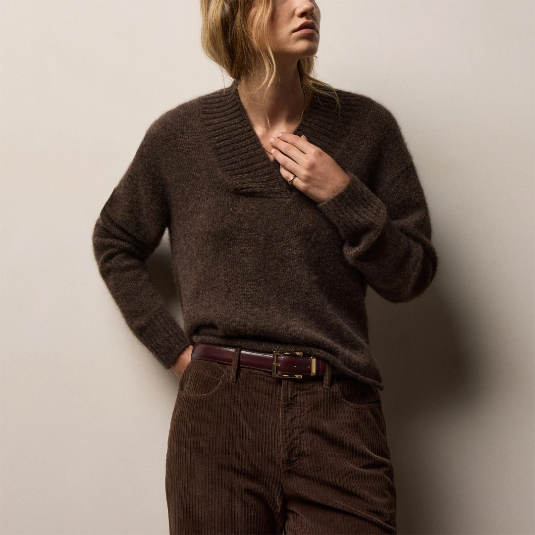 제임스펄스 Lightweight Textured Cashmere V Neck - Bark 상품 이미지 2