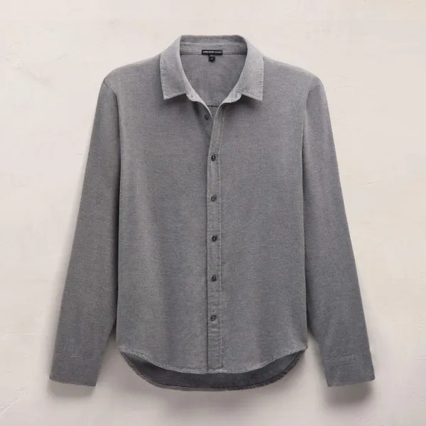 Refined Cotton Flannel Shirt - Heather Grey