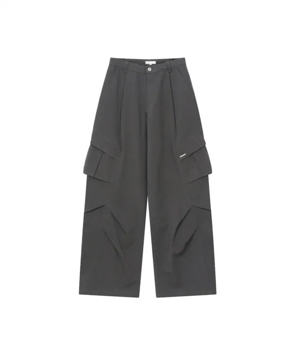 Pocket pintuck wide pants CHARCOAL
