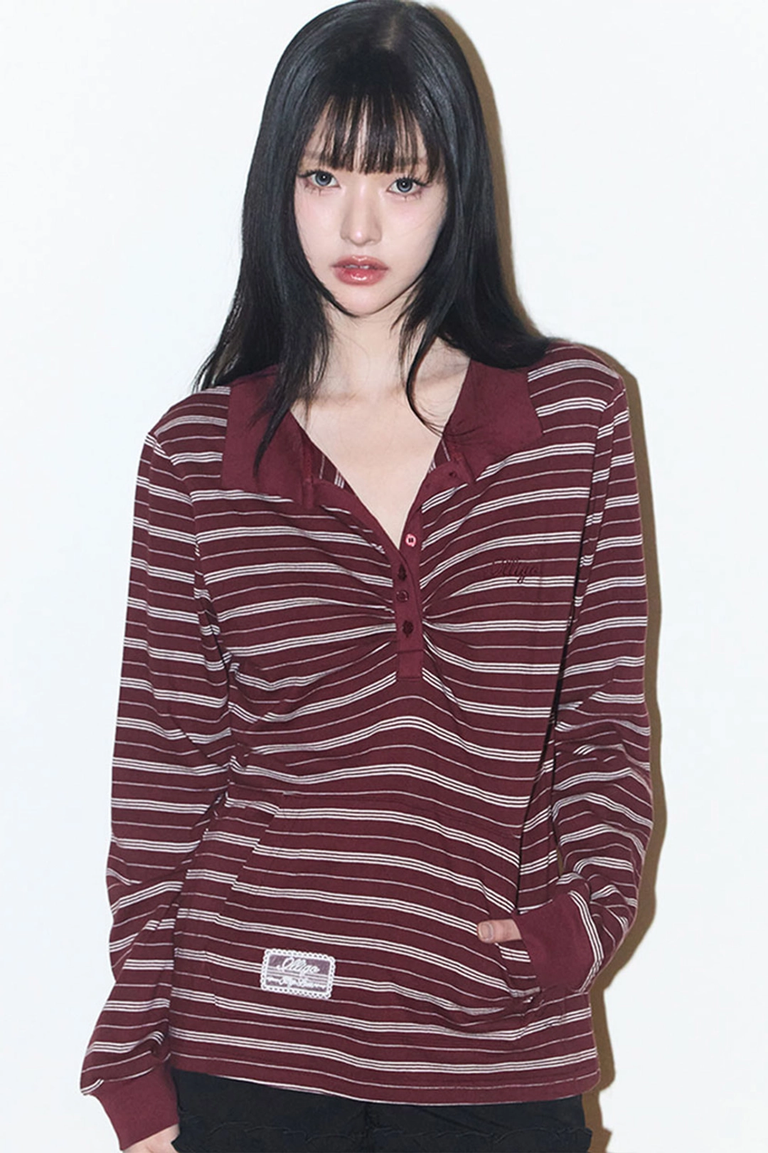 일리고 오픈 카라 롱슬리브 버건디 상품 이미지 1
