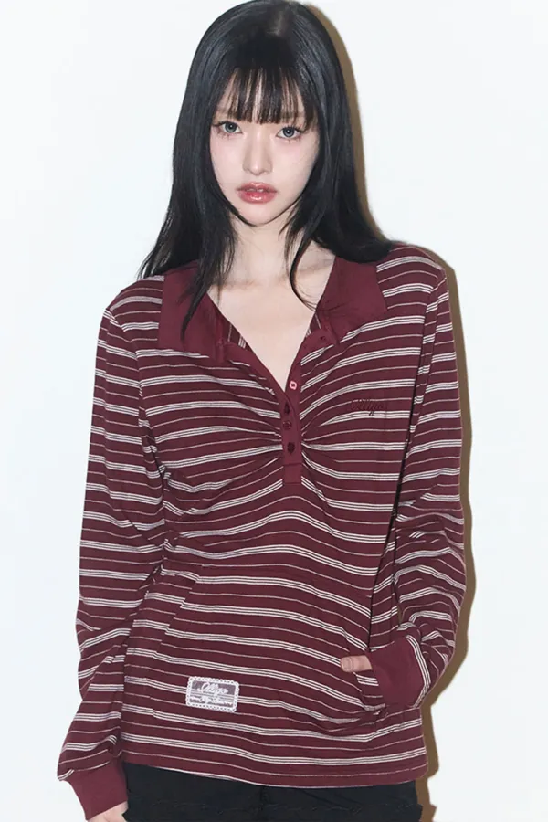 오픈 카라 롱슬리브 버건디
