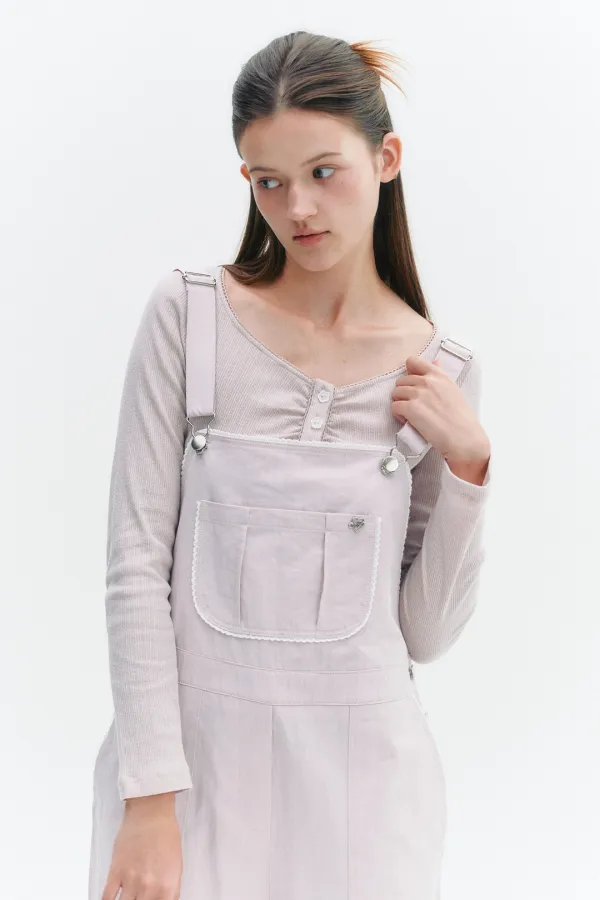 Lace Trimming Overall Pants Pink