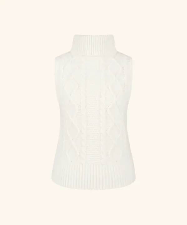 Cable Turtleneck Wool Vest ( Ivory )