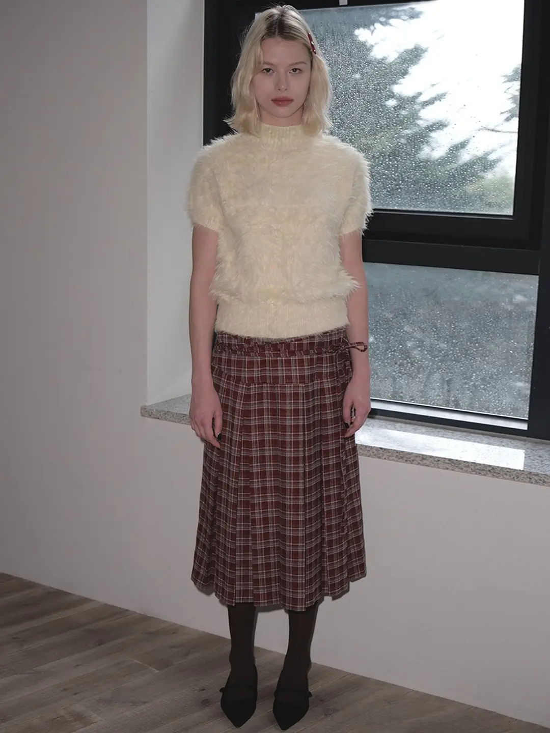 마가린핑거스 STRING PLEATS SKIRT (DARK RED) 상품 이미지 2