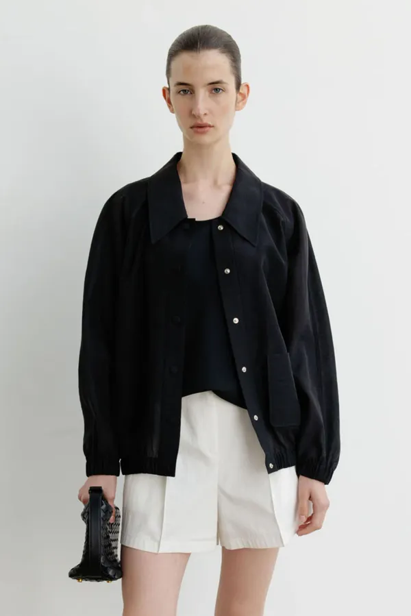 Textured oganza button-up jumper _black