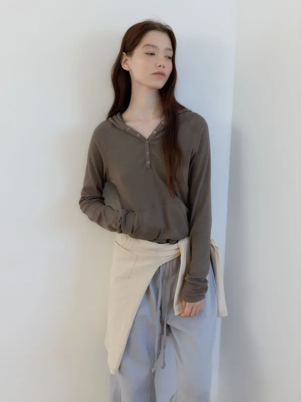 JERSEY SNAP HOODIE T [ BROWN ]