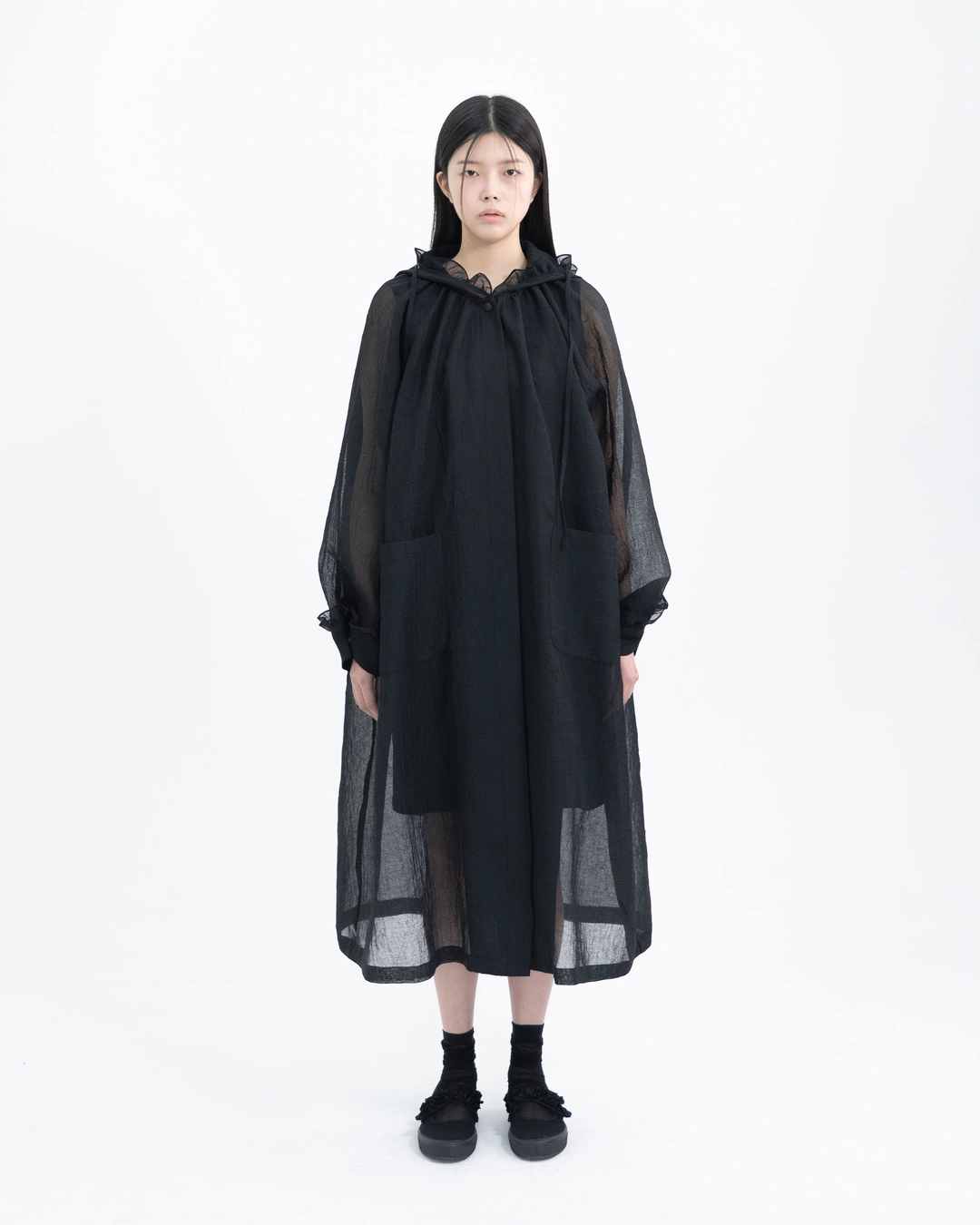 유노이아 frill hooded organza coat 상품 이미지 2