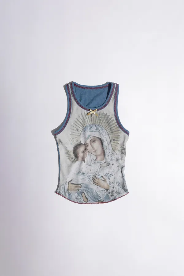 Maria Tear Drop Tank Top Cream/Blue