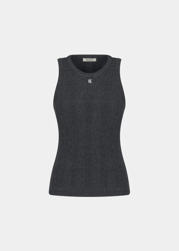 W RIBBED KNIT SLEEVELESS - CHARCOAL