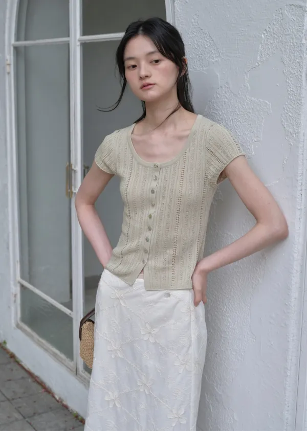 [5/29 예약배송] AIRY CAP-SLEEVE CARDIGAN (natural green)