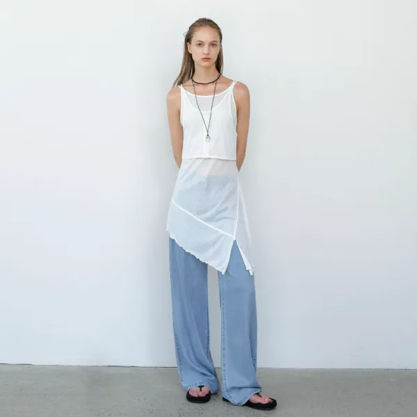 (T-7051)DIAGONAL DOUBLE LAYERD TEE