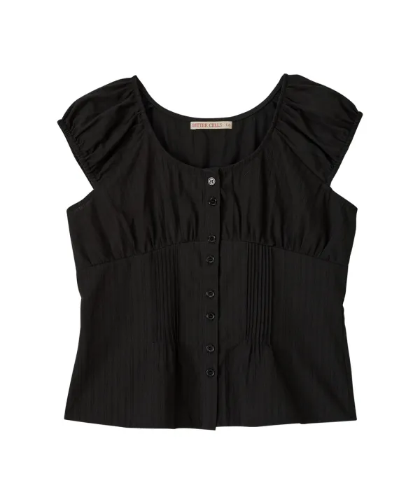 Ivy Puff Cap Blouse-Black
