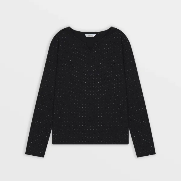 1/2 Country Dots V-Neck  L/S (Black)