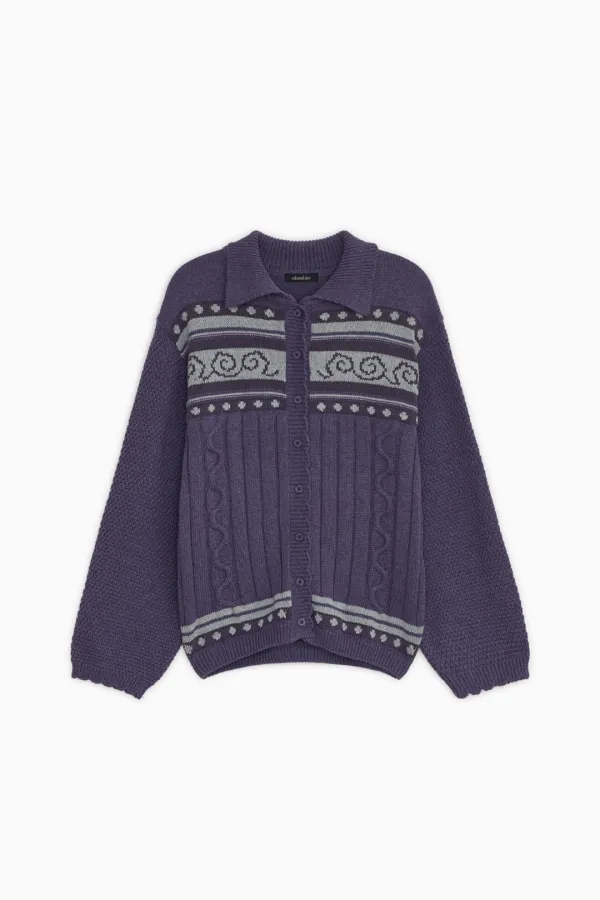 SNAIL GRAPHIC KNIT CARDIGAN, PURPLE