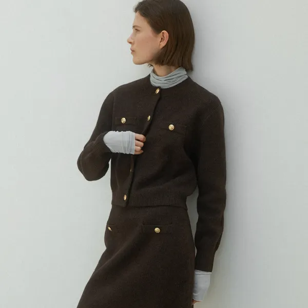 (Z-CD-2133)CHLOEE WOOL SET-UP KNIT CARDIGAN