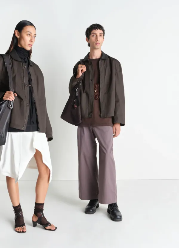 LEATHER COLLAR BLOUSON IN COTTON TWILL