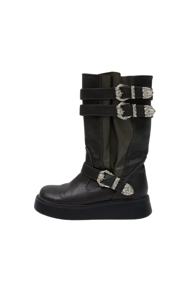 WESTERN BUCKLE FOLDING BOOTS DARK KHAKI