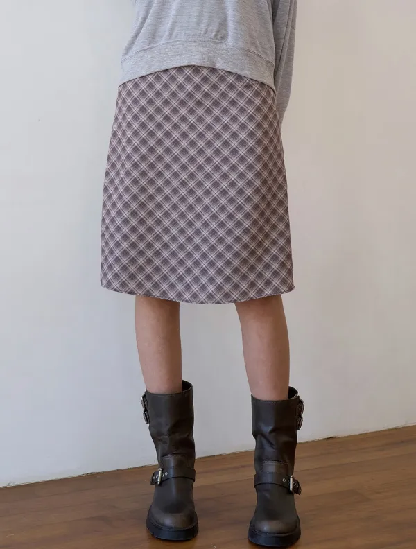 Preppy check midi skirt_Brown