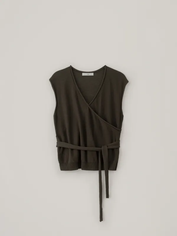 Cotton Wrap Sleeveless Knit - Brown