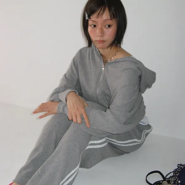 WALFFLE FLORAL HOODED ZIP UP GREY