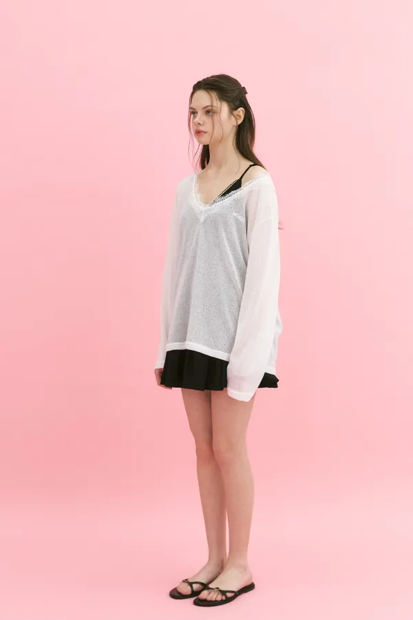 [6/29 출고] Lace V-Neck Knit White