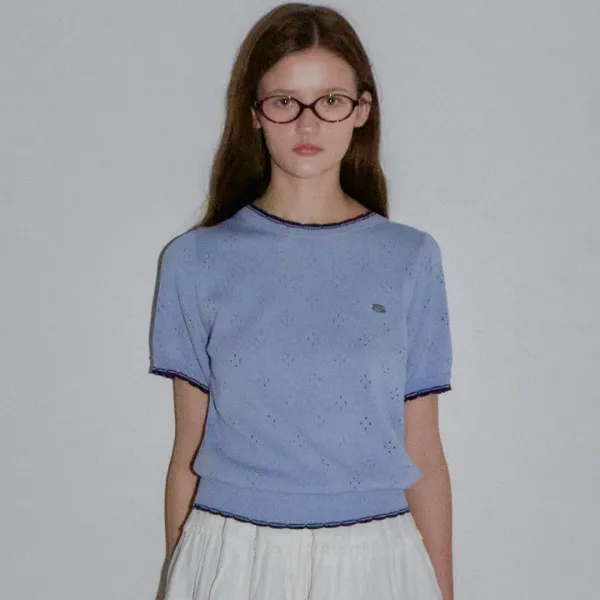 SCOTCH SCALLOP PUFF SORT SLEEVE KNIT SKY