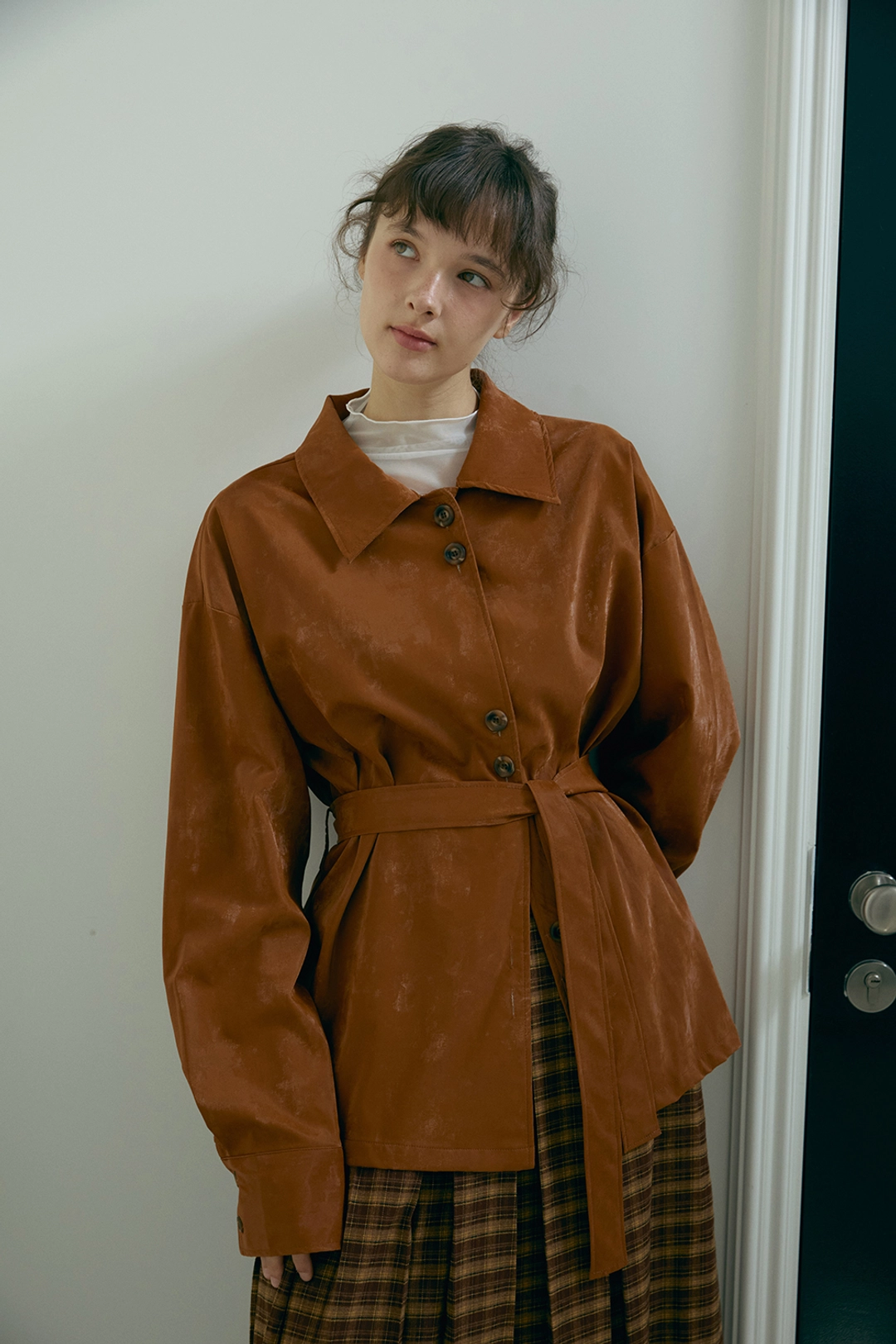오디에르 [SET]_비건레더 셔츠 자켓+벨트-카멜 상품 이미지 2
