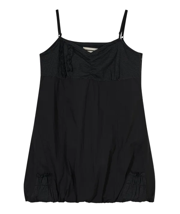 Dual Fabric Shirred Dress [Black]