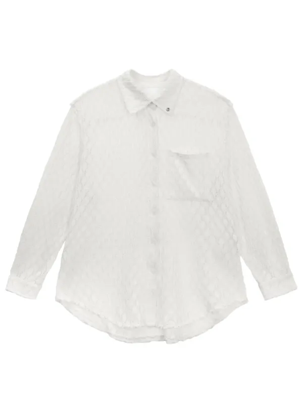 Lace Embellished Set-up Shirt [ White ]