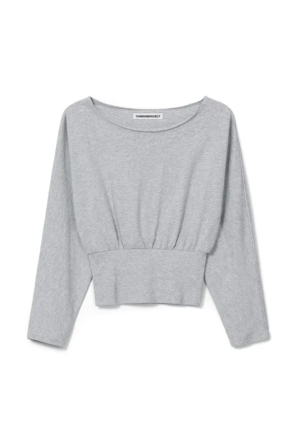 FITTED DOLMAN LONG SLEEVE TOP, MELANGE GRAY