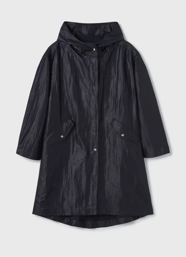 Waxed Hooded Snap Coat / Satin Black