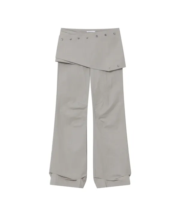 Layered button wrap skirt pants set GREY