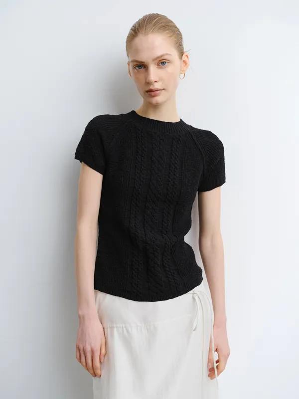 TVR COTTON CABLE KNIT TOP_BLACK