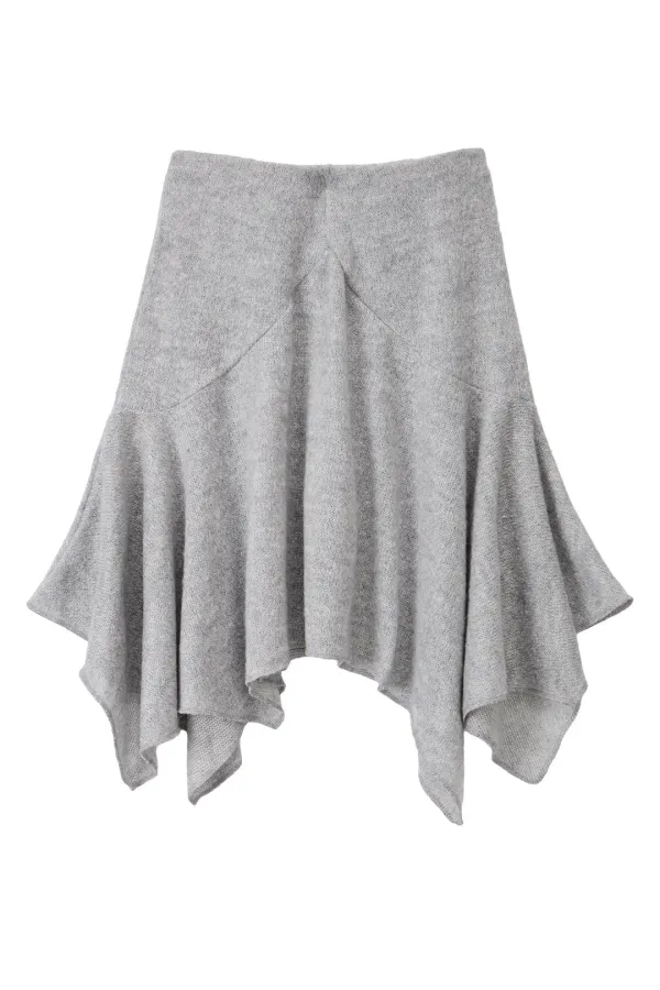 Knit Flare Draped Skirt_Grey - Pahisum
