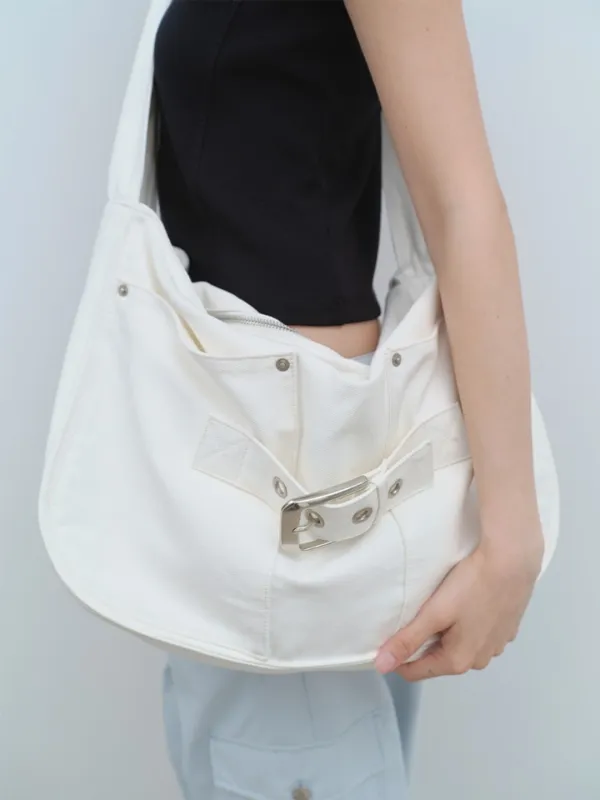 Buckle Canvas Big Bag [White]