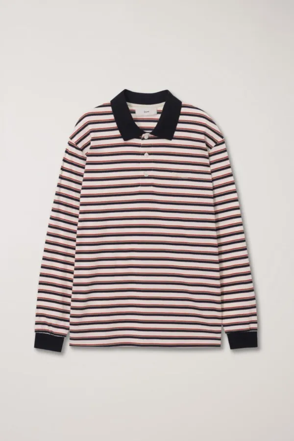 UNISEX MULTI STRIPE COLLARED T-SHIRT NAVY STRIPE