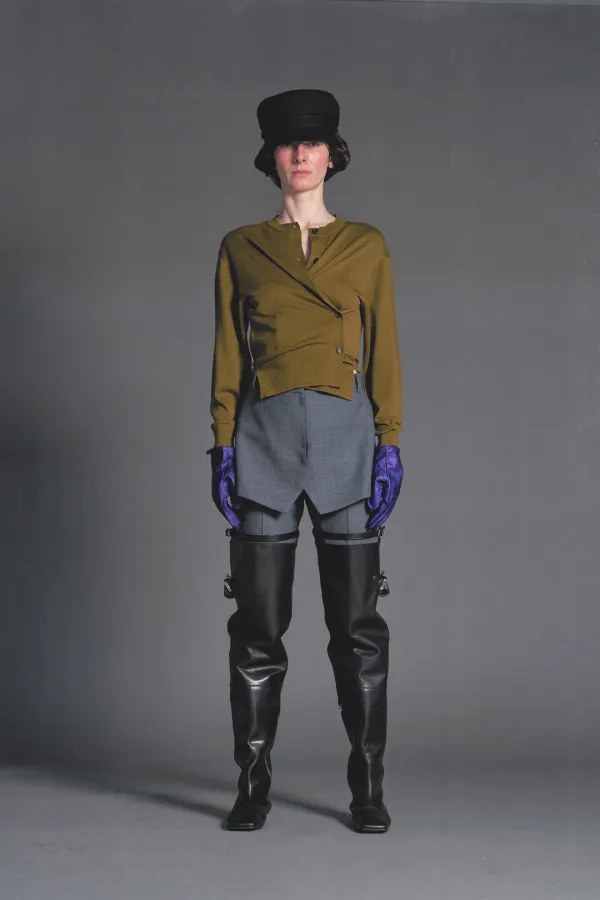 PF26 DARK KHAKI DRAPED CARDIGAN